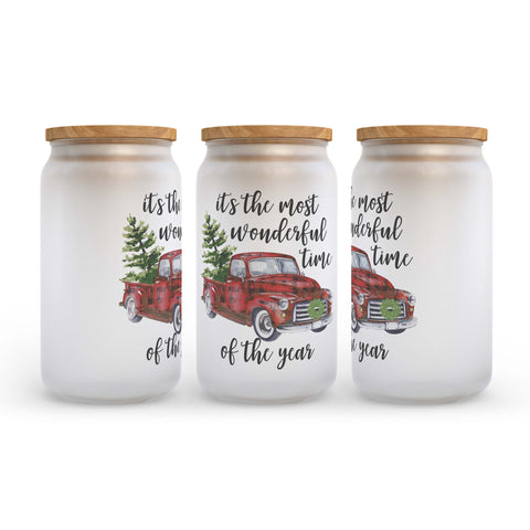 It's the Most Wonderful Time of Year Frosted Glass Can Tumbler