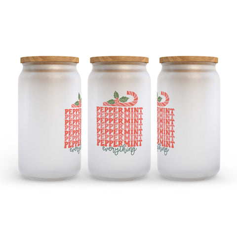 Peppermint Everything Christmas Frosted Glass Can Tumbler
