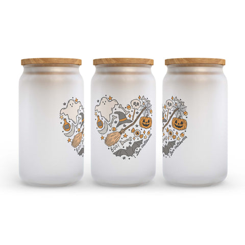 I Love Halloween Frosted Glass Can Tumbler
