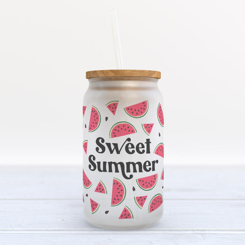 Sweet Summer Watermelon Frosted Glass Can Tumbler