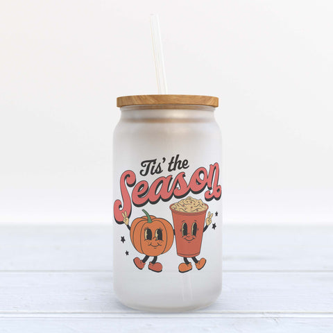 Tis the Season Pumpkin Spice Fall Frosted Glass Can Tumbler