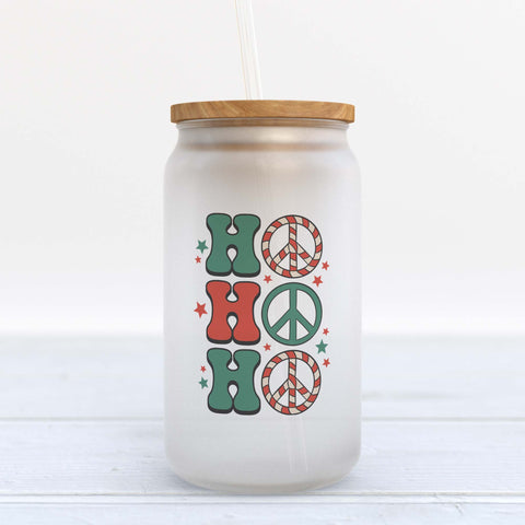 Ho Ho Ho Peace Signs Christmas Frosted Glass Can Tumbler