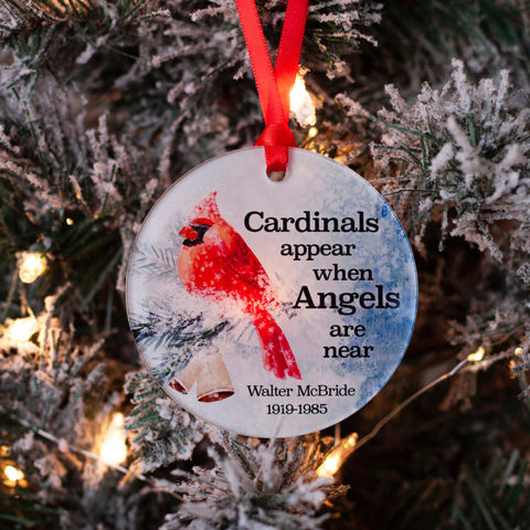 cardinals appear when angels are near personalized memorial acrylic christmas ornament