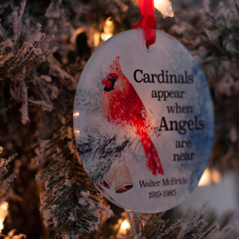 cardinals appear when angels are near personalized memorial acrylic christmas ornament