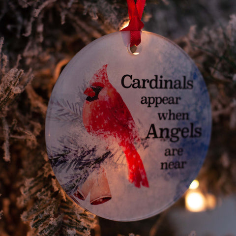 cardinals appear when angels are near personalized memorial acrylic christmas ornament