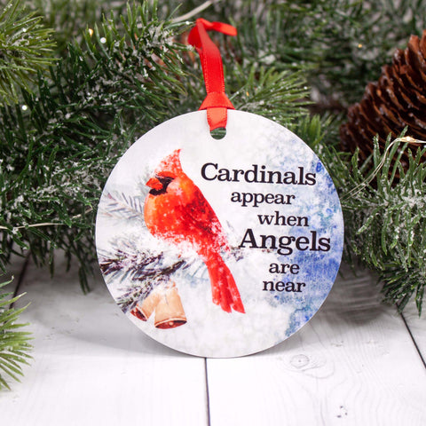 cardinals appear when angels are near personalized memorial aluminum christmas ornament