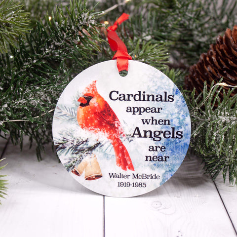 cardinals appear when angels are near personalized memorial aluminum christmas ornament