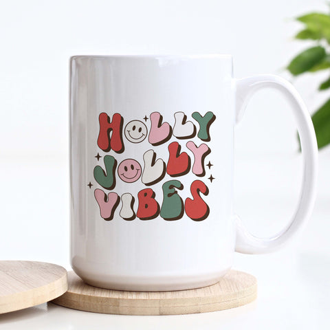 Holly Jolly Vibes Retro Christmas Ceramic Mug
