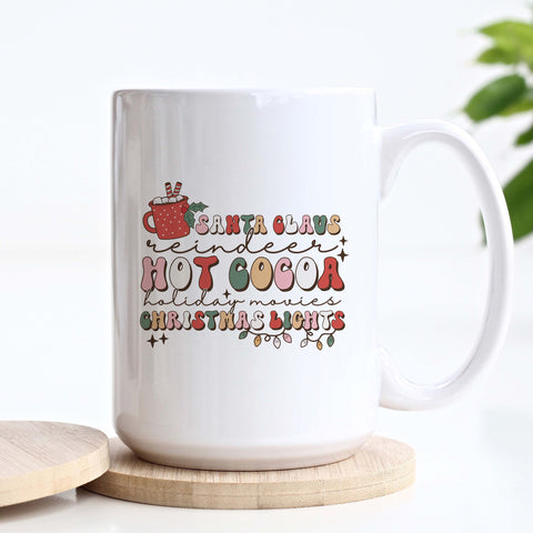 Santa Claus, Hot Cocoa and Christmas Lights Ceramic Mug