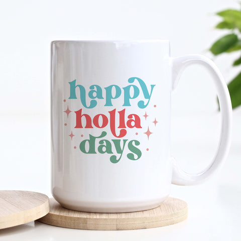 Happy Holla Days Retro Christmas Ceramic Mug