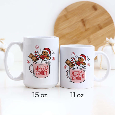 Merry and Bright, Gingerbread Man Christmas Ceramic Mug