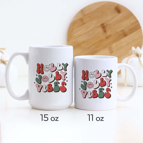Holly Jolly Vibes Retro Christmas Ceramic Mug