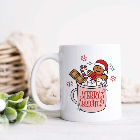 Merry and Bright, Gingerbread Man Christmas Ceramic Mug
