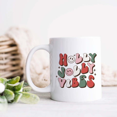 Holly Jolly Vibes Retro Christmas Ceramic Mug
