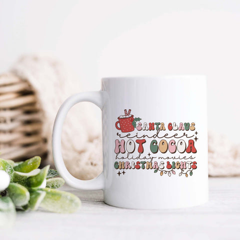 Santa Claus, Hot Cocoa and Christmas Lights Ceramic Mug