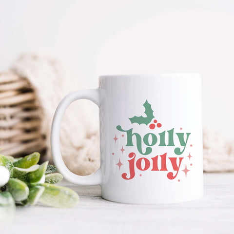 Holly Jolly Retro Christmas Ceramic Mug