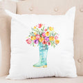 Flowers in a Rainboot Spring Pillow Cover