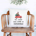 All roads lead home at Christmas Holiday White Canvas Pillow Cover, Farmhouse Christmas Decor