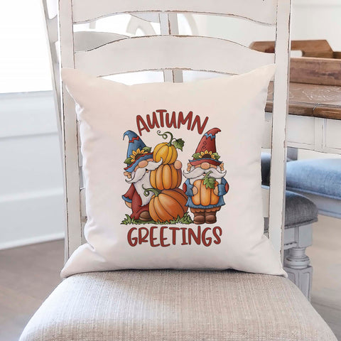 autumn greetings fall gnomes linen pillow cover, modern farmhouse home decor, boho home decor, cottage core home decor