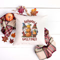 autumn greetings fall gnomes linen pillow cover, modern farmhouse home decor, boho home decor, cottage core home decor