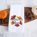 autumn vibes fall leaves kitchen tea towel, decorative hand towel, modern farmhouse style home decor, kitchen decor, bathroom decor