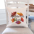 autumn vibes fall leaves linen pillow cover, modern farmhouse home decor, boho home decor, cottage core home decor