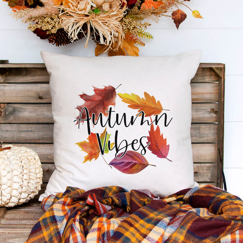 autumn vibes fall leaves linen pillow cover, modern farmhouse home decor, boho home decor, cottage core home decor