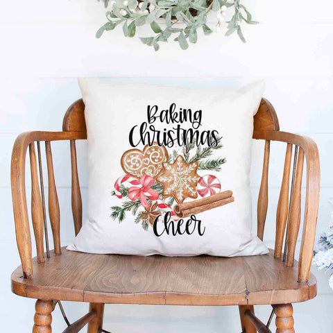 Baking Christmas Cheer Gingerbread cookes and spices Christmas Holiday White Canvas Pillow Cover, Farmhouse Christmas Decor
