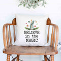 believe in the magic candle lantern Christmas Holiday White Canvas Pillow Cover, Farmhouse Christmas Decor