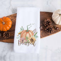 blessed fall floral pumpkin kitchen tea towel, decorative hand towel, modern farmhouse style home decor, kitchen decor, bathroom decor