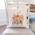 blessed fall floral pumpkin linen pillow cover, modern farmhouse home decor, boho home decor, cottage core home decor