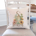 blessed fall floral gourd linen pillow cover, modern farmhouse home decor, boho home decor, cottage core home decor