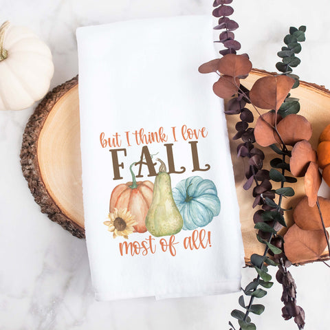 but I think I love fall most of all with pumpkins kitchen tea towel, decorative hand towel, modern farmhouse style home decor, kitchen decor, bathroom decor