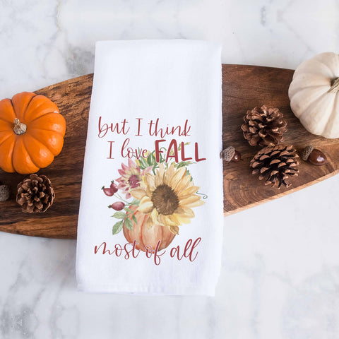 but I think I love fall most of all fall floral pumpkin kitchen tea towel, decorative hand towel, modern farmhouse style home decor, kitchen decor, bathroom decor