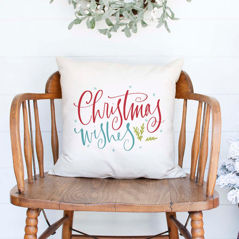 christmas wishes white canvas or burlap christmas holiday pillow cover by Heart & Willow Prints heartandwillowprints