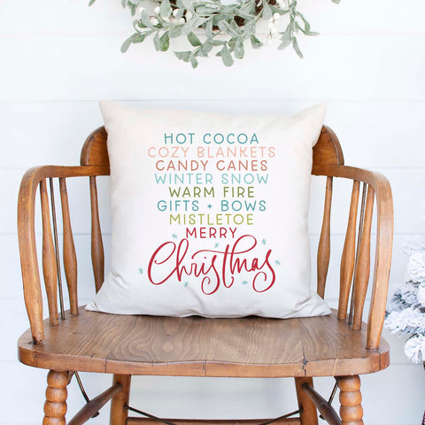 Cozy christmas list white canvas or burlap christmas holiday pillow cover by Heart & Willow Prints heartandwillowprints