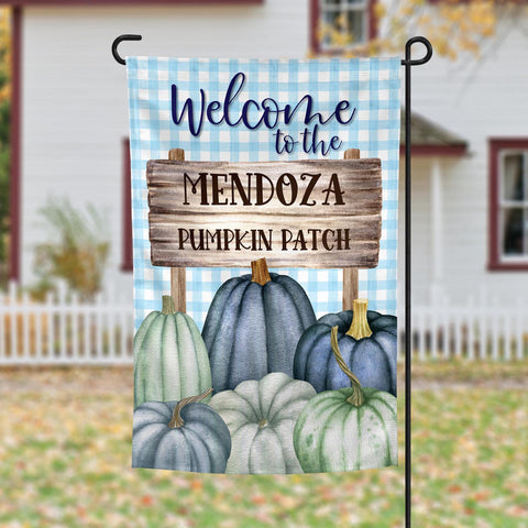 fall blue pumpkin patch personalized fall garden flag, welcome flag, modern farmhouse home decor
