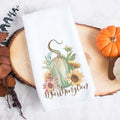 fall floral gourd personalized kitchen tea towel, decorative hand towel, modern farmhouse style home decor, kitchen decor, bathroom decor