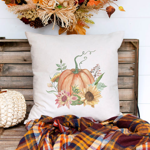 fall floral pumpkin personalized linen pillow cover, modern farmhouse home decor, boho home decor, cottage core home decor