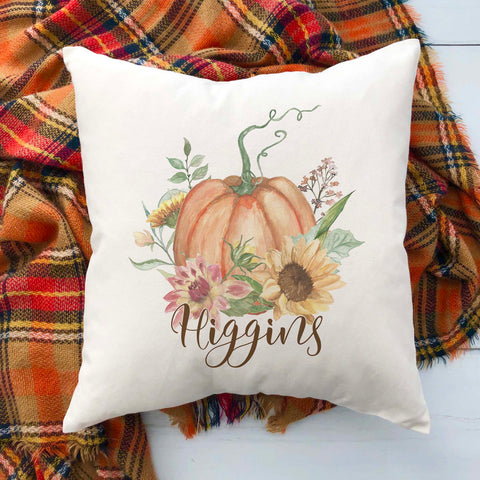 fall floral pumpkin personalized linen pillow cover, modern farmhouse home decor, boho home decor, cottage core home decor
