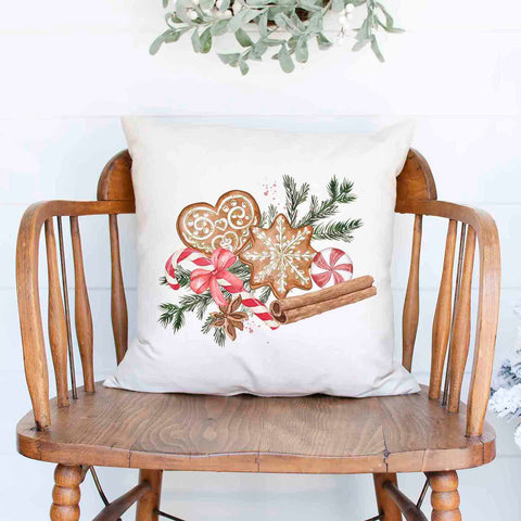 Gingerbread cookies and spices Christmas Holiday White Canvas Pillow Cover, Farmhouse Christmas Decor