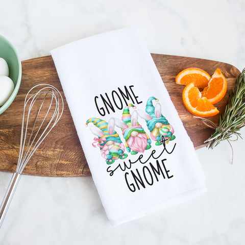 Gnome sweet gnome easter kitchen towel, hand towel, tea towel