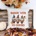 hangin with my gnomies fall gnomes linen pillow cover, modern farmhouse home decor, boho home decor, cottage core home decor