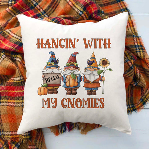 hangin with my gnomies fall gnomes linen pillow cover, modern farmhouse home decor, boho home decor, cottage core home decor