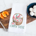 Happy Easter floral basket kitchen towel, hand towel, tea towel