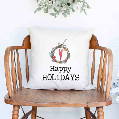 Happy holidays Christmas Holiday White Canvas Pillow Cover, Farmhouse Christmas Decor
