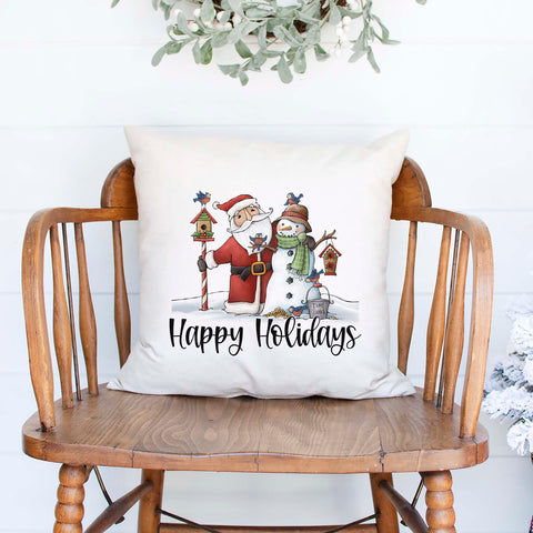 Happy Holidays Santa Snowman Christmas Pillow Cover
