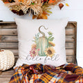 hello fall floral gourd linen pillow cover, modern farmhouse home decor, boho home decor, cottage core home decor