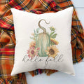 hello fall floral gourd linen pillow cover, modern farmhouse home decor, boho home decor, cottage core home decor