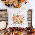 hello fall floral pumpkin linen pillow cover, modern farmhouse home decor, boho home decor, cottage core home decor